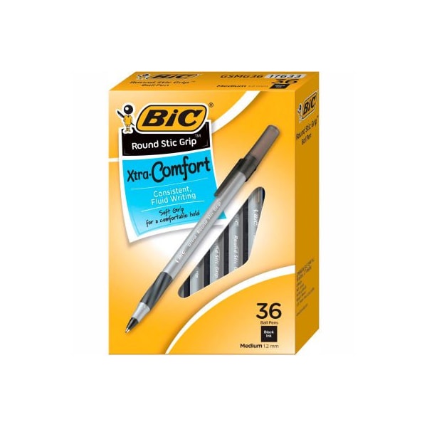 Bic BIC Round Stic Grip Xtra Comfort Ballpoint Pen, Black, 1.2mm, Medium, 36/Pack GSMG361BK - main